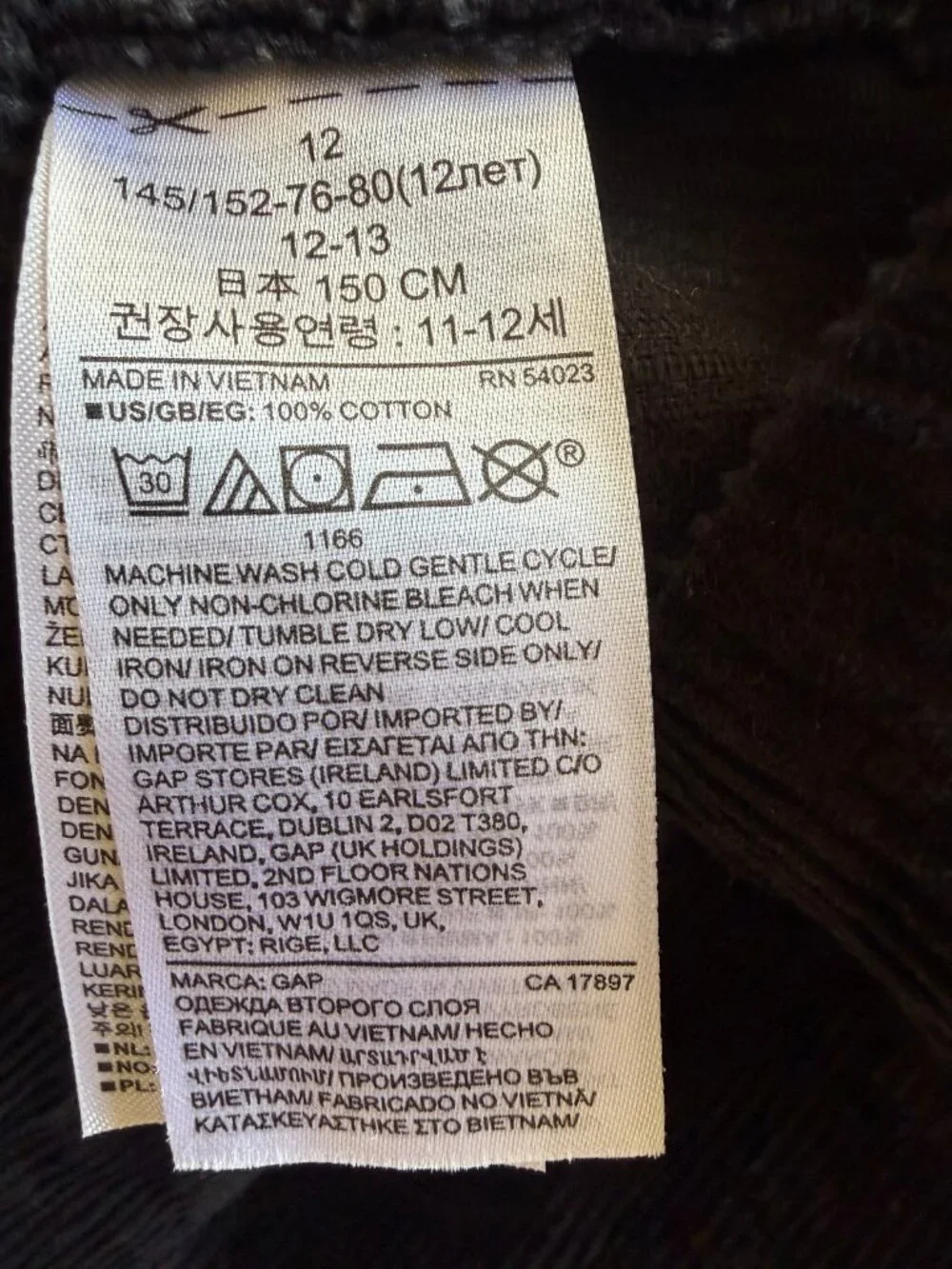 Gap Kids Girls 12 Black Corduroy Mini Skirt Button Front Pocket